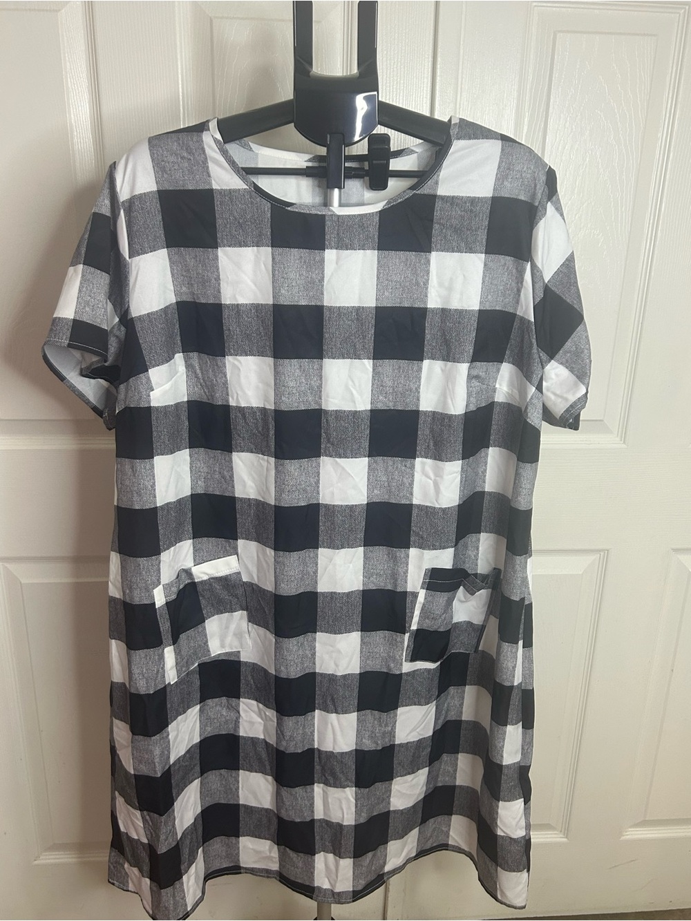 Emery Rose Black & White Buffalo Plaid Shift Dress 3XL Pockets